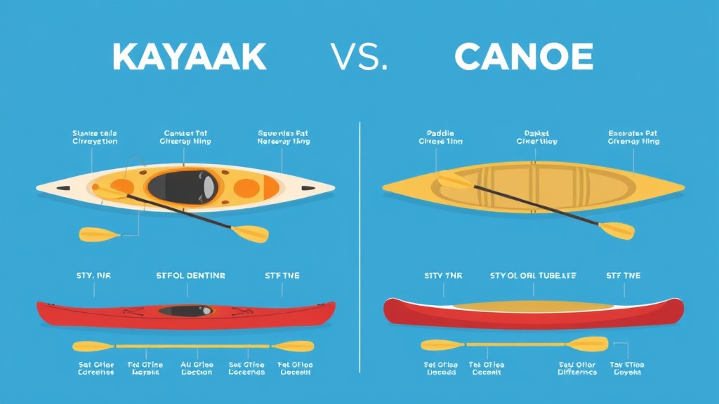 카약과 카누 보트의 구조적 차이와 패들 형태를 나란히 비교하여 보여주는 설명 이미지