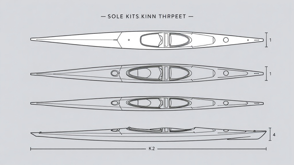 스프린트 경기에 사용되는 카약과 카누 보트의 길이와 폭, 좌석 위치를 측면에서 비교한 도식 이미지